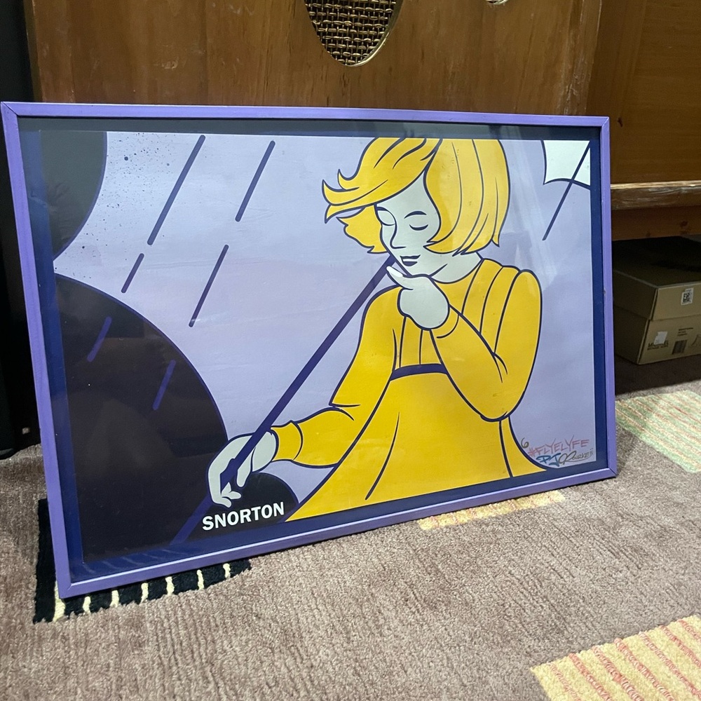 Snorton Portrait with Purple Frame. Made by famous subway street artist.